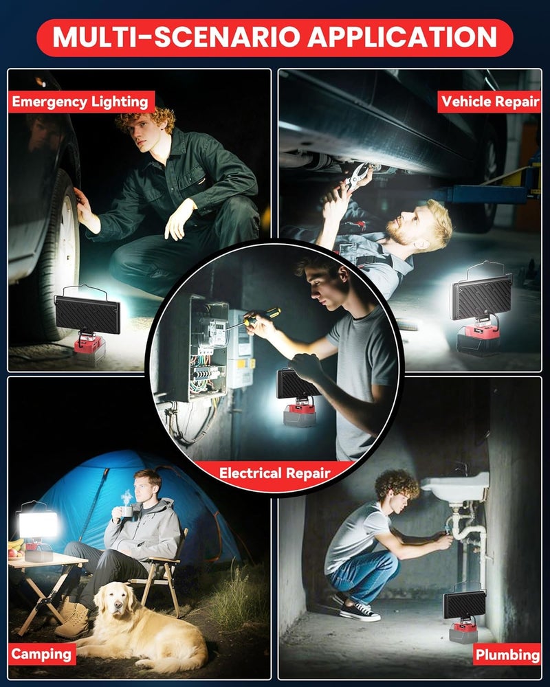 Ecarke LED Work Light Compatible with Milwaukee 18V Battery, 7'' 145W Cordless Work Lights 14500 Lumens of Brightness Battery Light with Low Voltage Protection & Type-C & USB-A Charger Port - Image 5